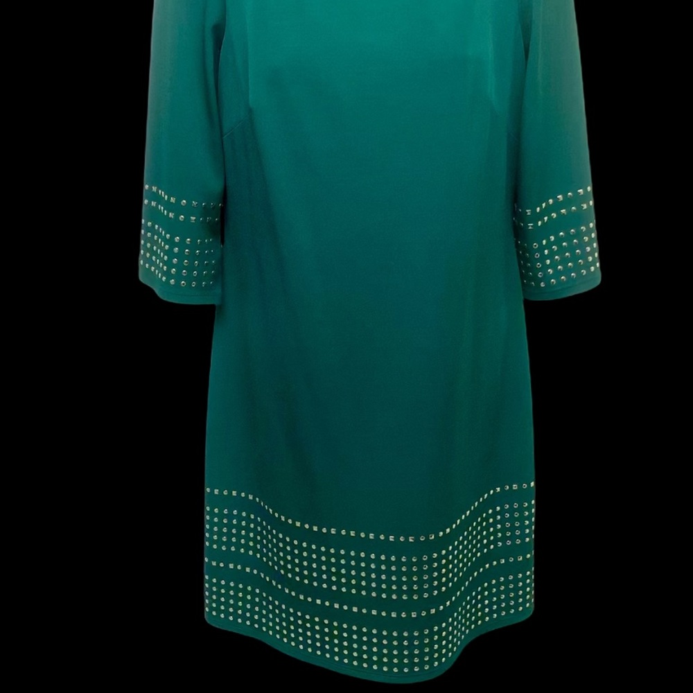 JESSICA HOWARD Dress Kelly Green Gold Embossed Stretch Relaxed Fit Shift… - Picture 3 of 7